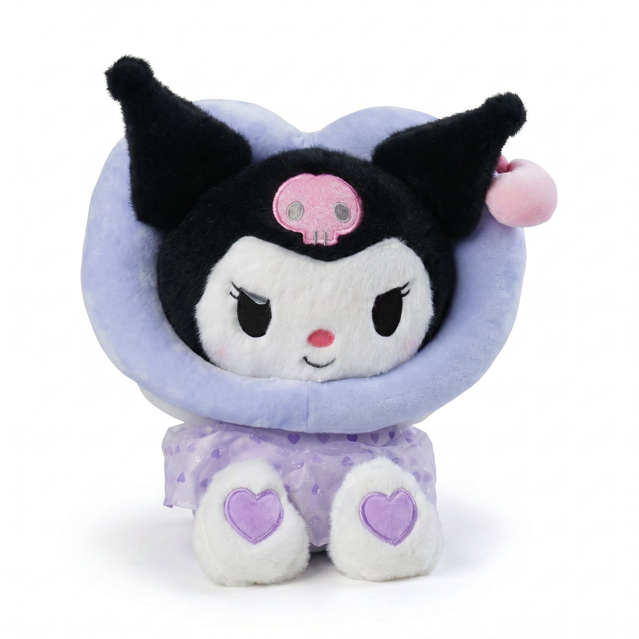 Black-Eared Character Plush in Purple Heart-Print Dress — additional view 2