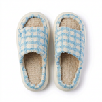 Blue gingham linen slide slippers