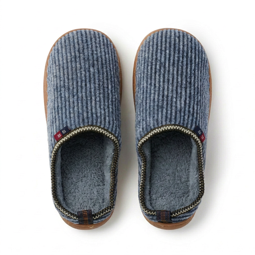 Denim blue corduroy mule bedroom slippers