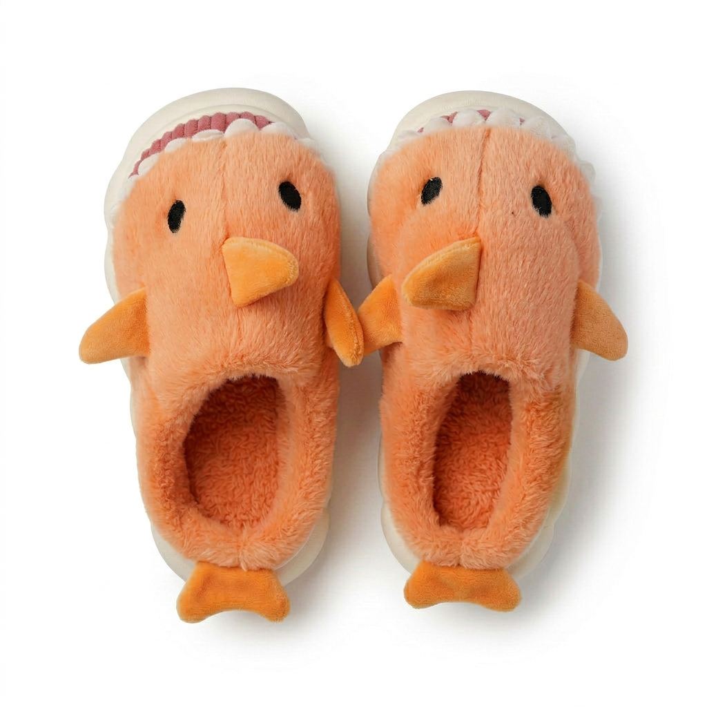 Orange kids plush chick character slippers