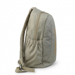 Sage green canvas backpack with drawstring side panels