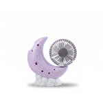 Purple crescent moon night light with side-mount mini fan