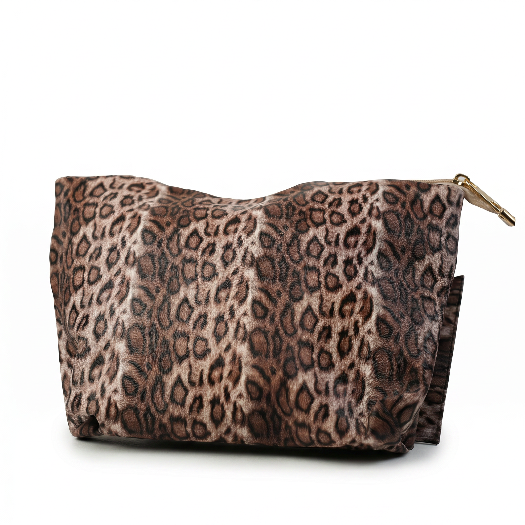 Brown leopard print clutch pouch with gold zipper