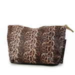 Brown leopard print clutch pouch with gold zipper