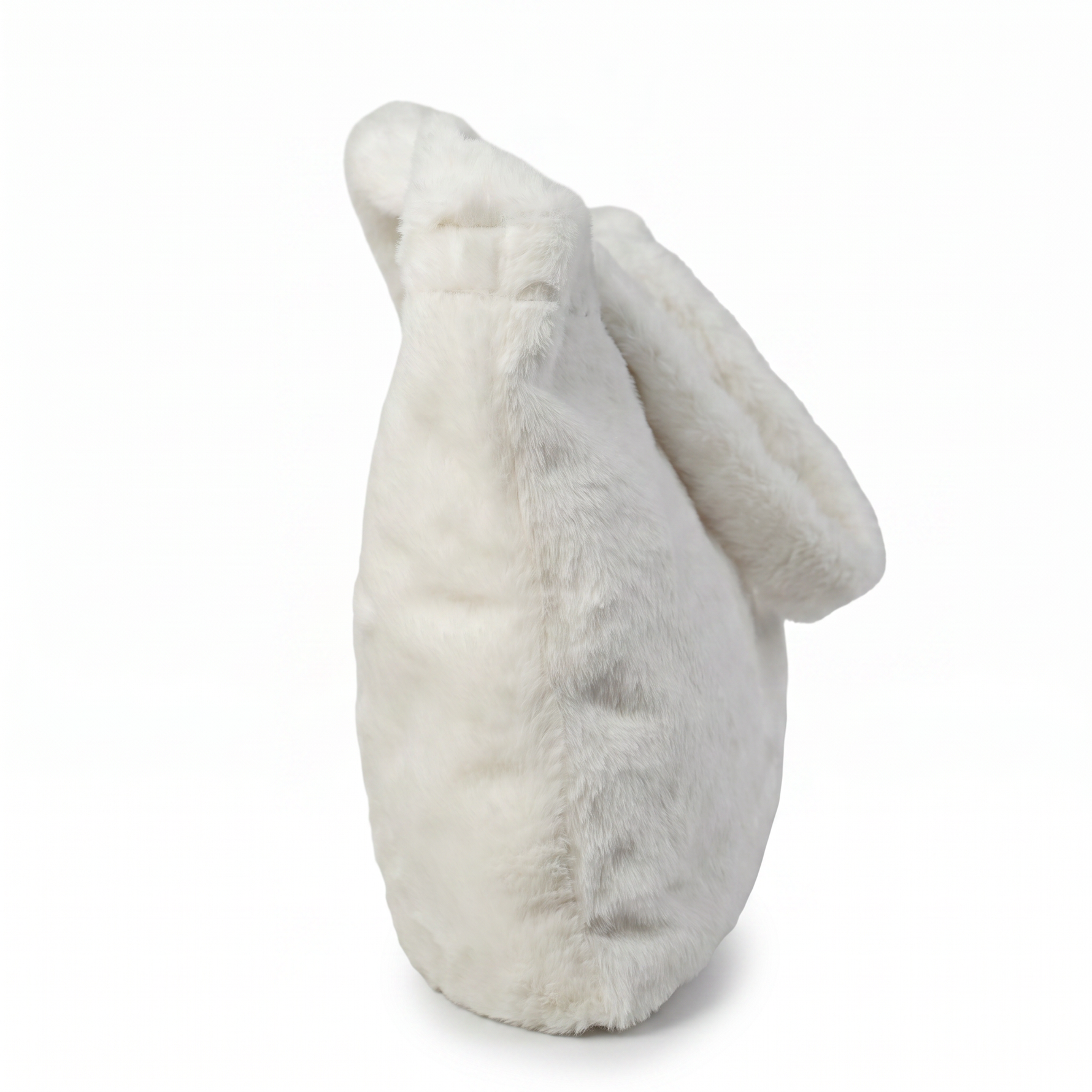 Cream faux fur tote bag — side view