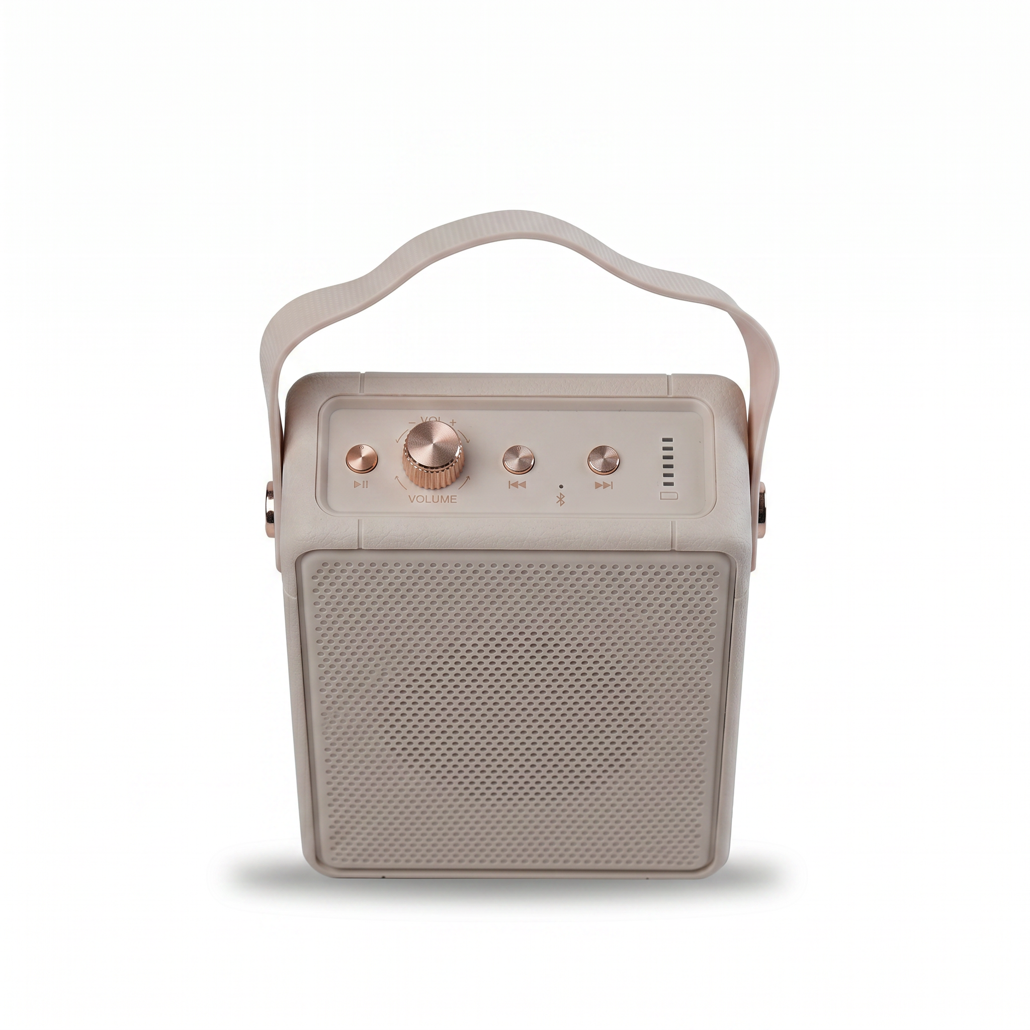 Cream and rose-gold vintage-style portable bluetooth speaker 11W2
