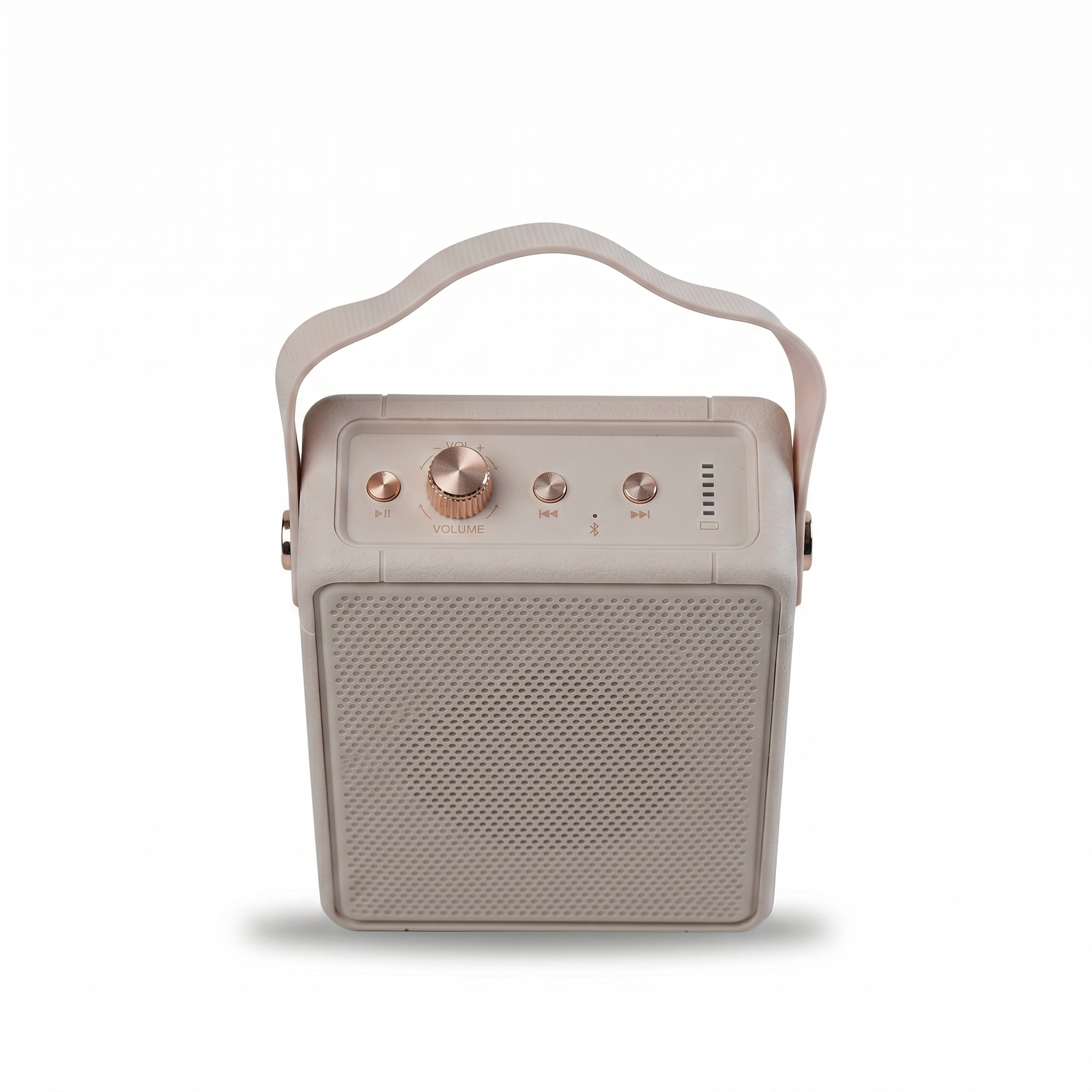 Cream and rose-gold vintage-style portable bluetooth speaker 11W2