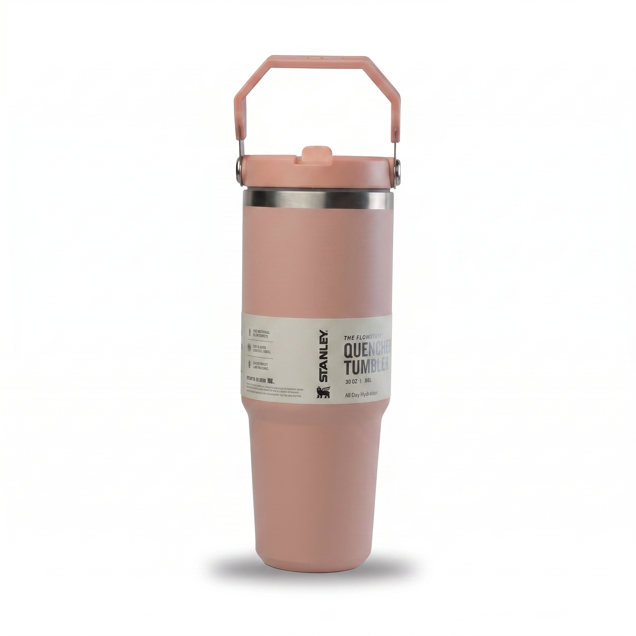 Soft pink insulated stainless-steel flip-straw tumbler with handle