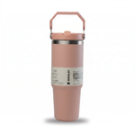 Soft pink insulated stainless-steel flip-straw tumbler with handle