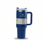 Navy blue insulated stainless-steel tumbler with handle