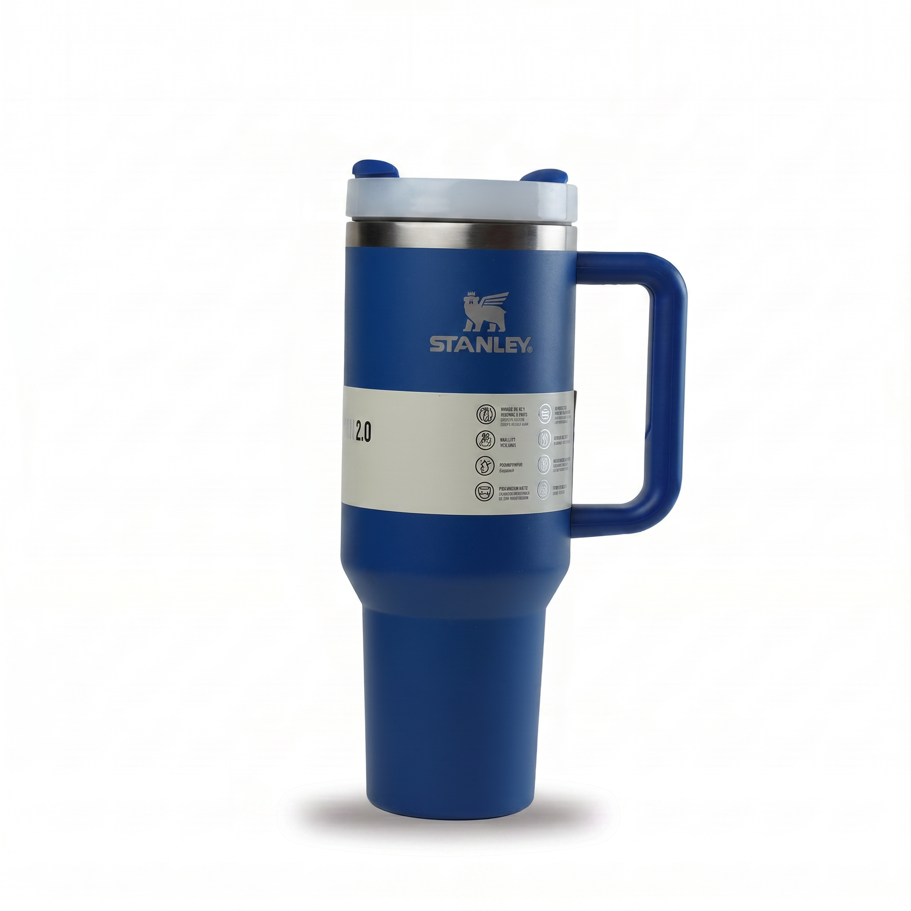 Navy blue insulated stainless-steel tumbler with handle