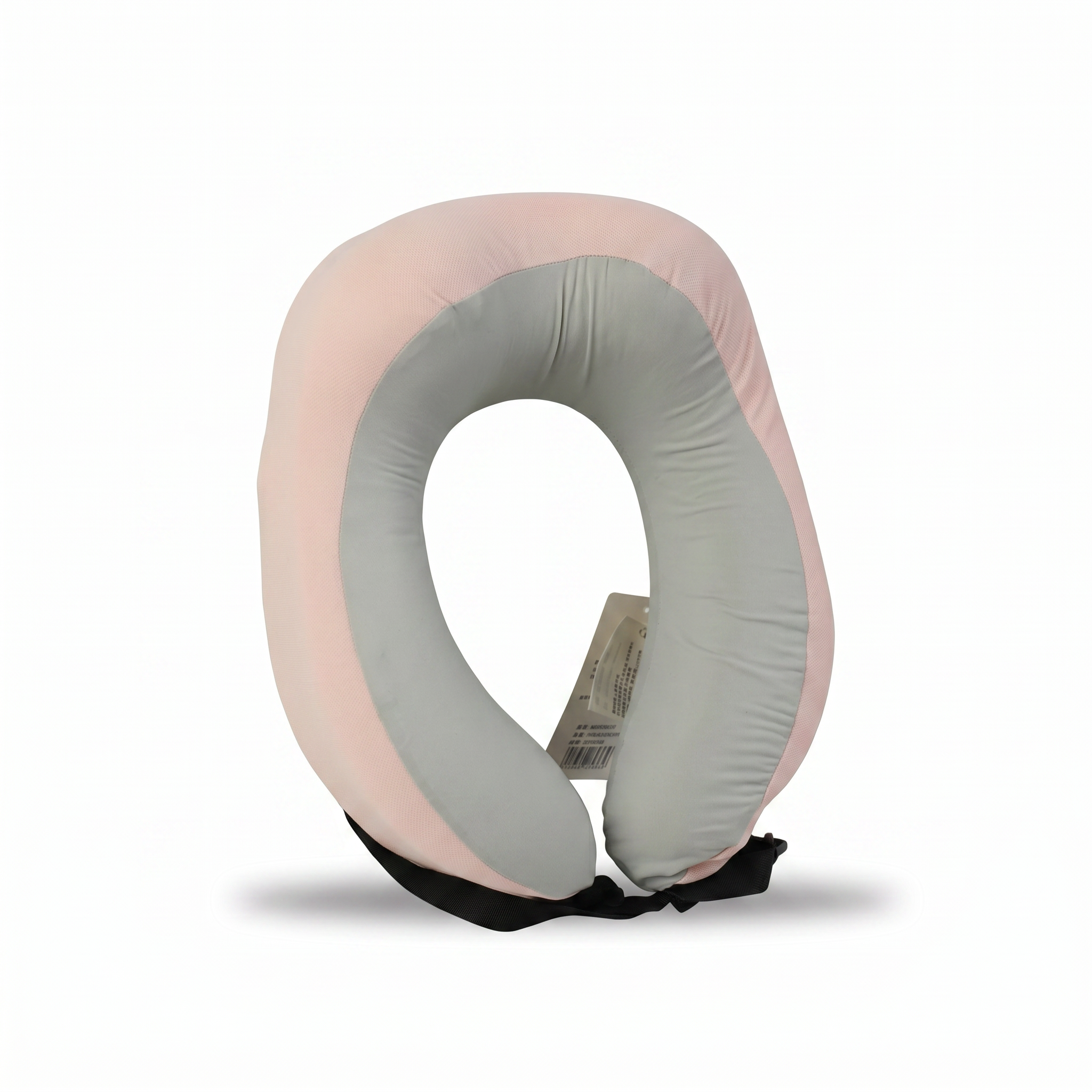 Pink and grey two-tone travel neck pillow with adjustable strap