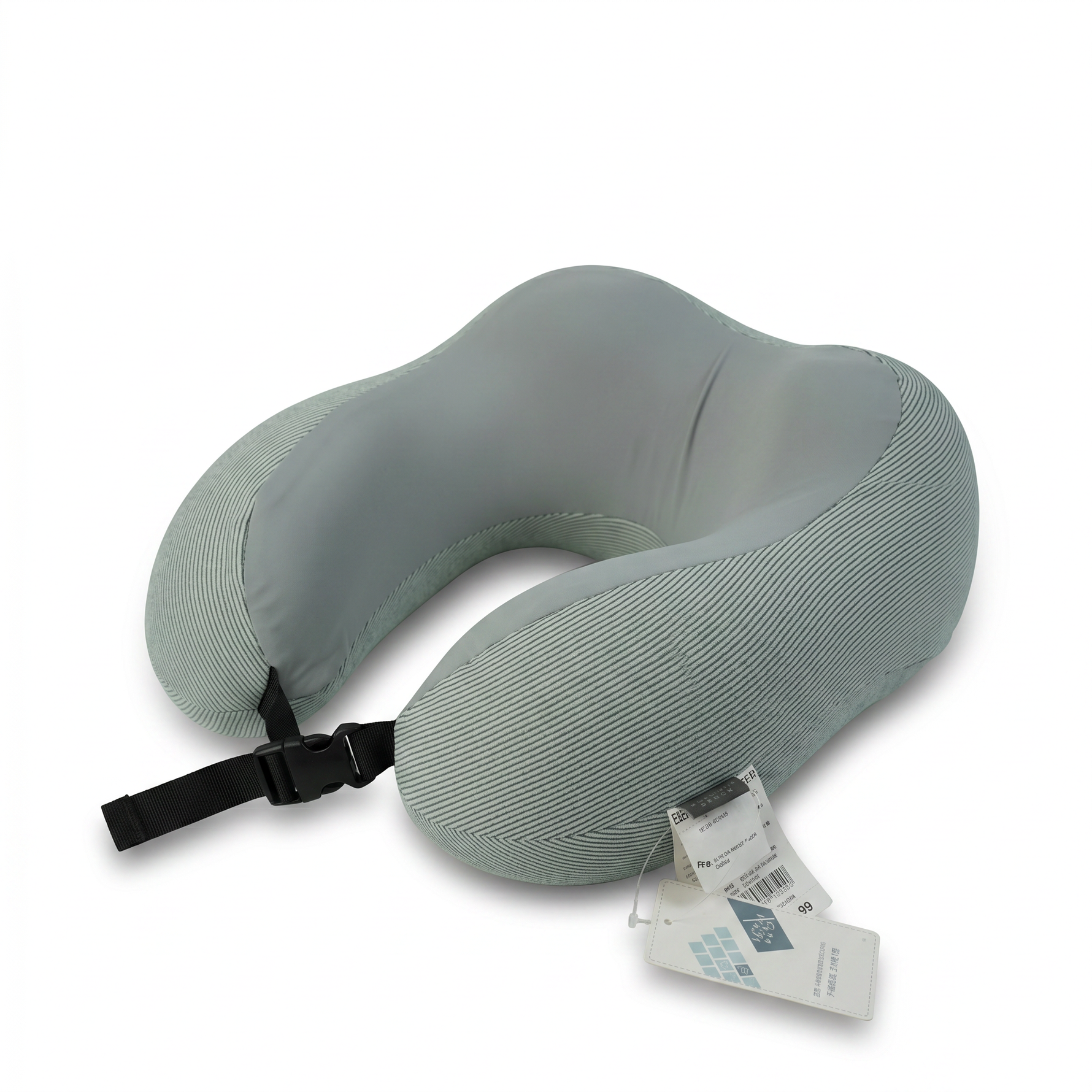 Contoured Memory-Foam Travel Neck Pillow with Adjustable Strap — Blue / Grey — additional view 3