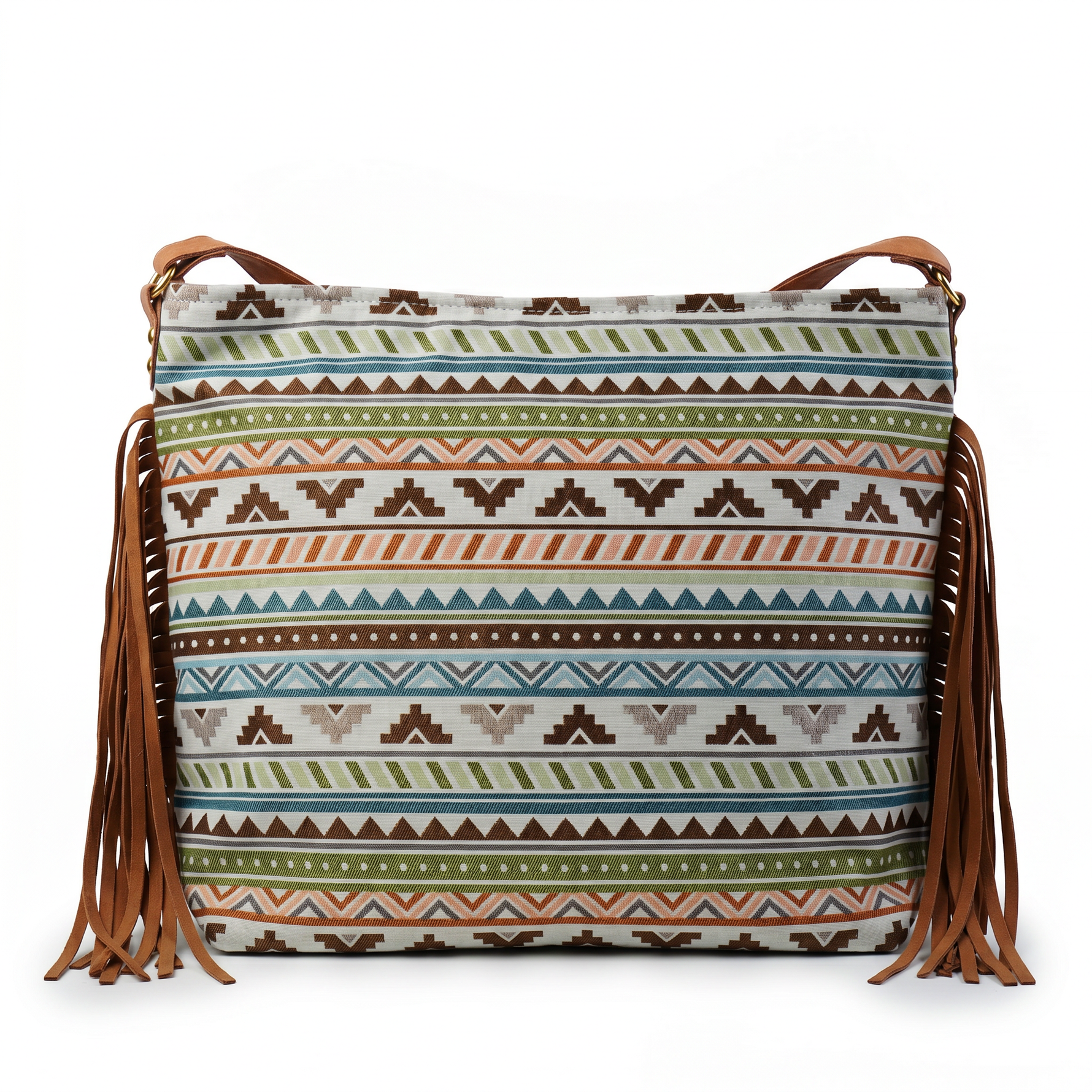 Aztec Pattern Crossbody Bag with Suede Fringe — additional view 3