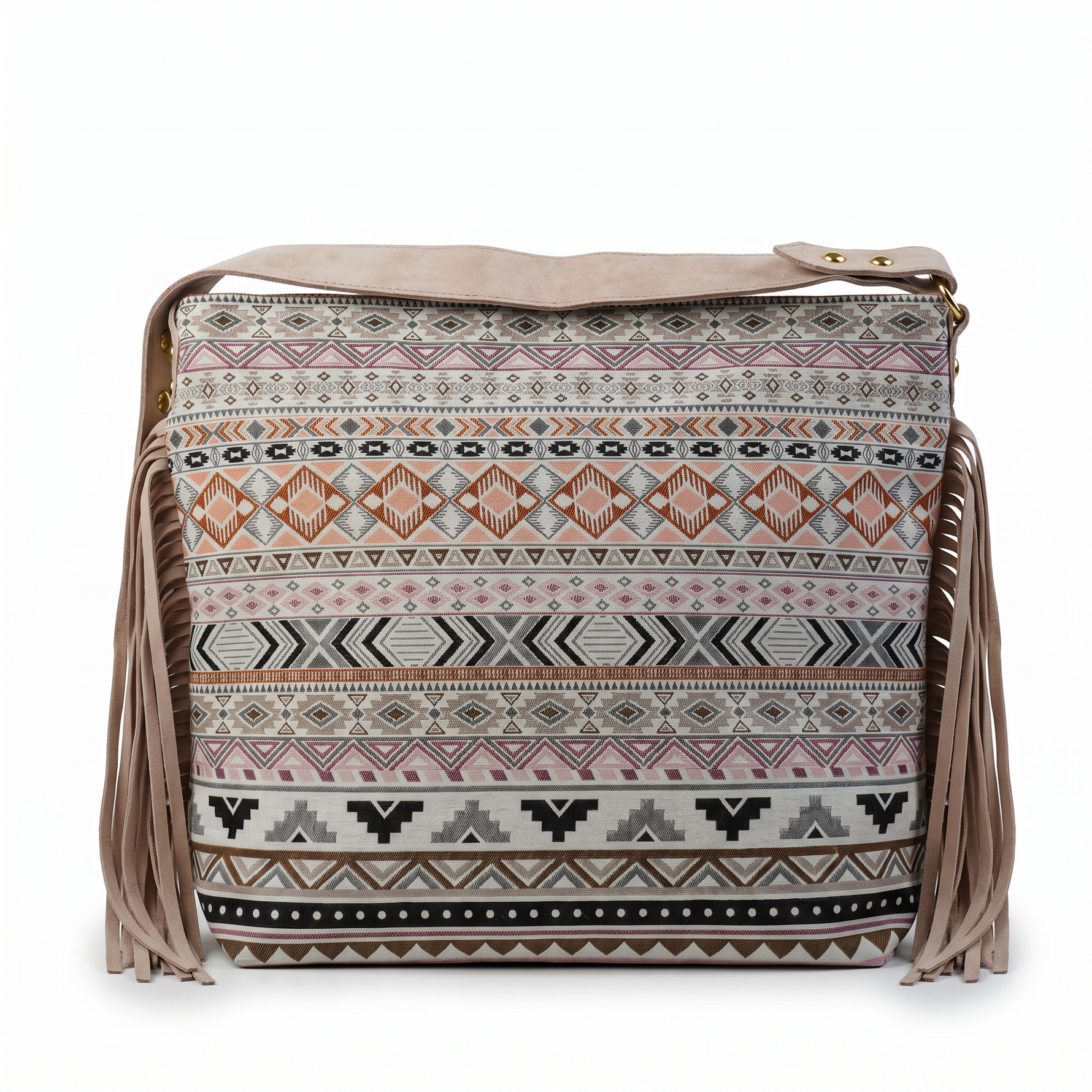 Aztec Pattern Crossbody Bag with Suede Fringe — additional view 4