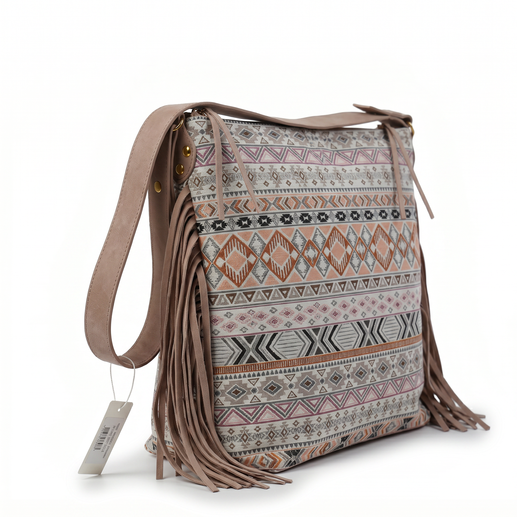 Aztec Pattern Crossbody Bag with Suede Fringe — additional view 6