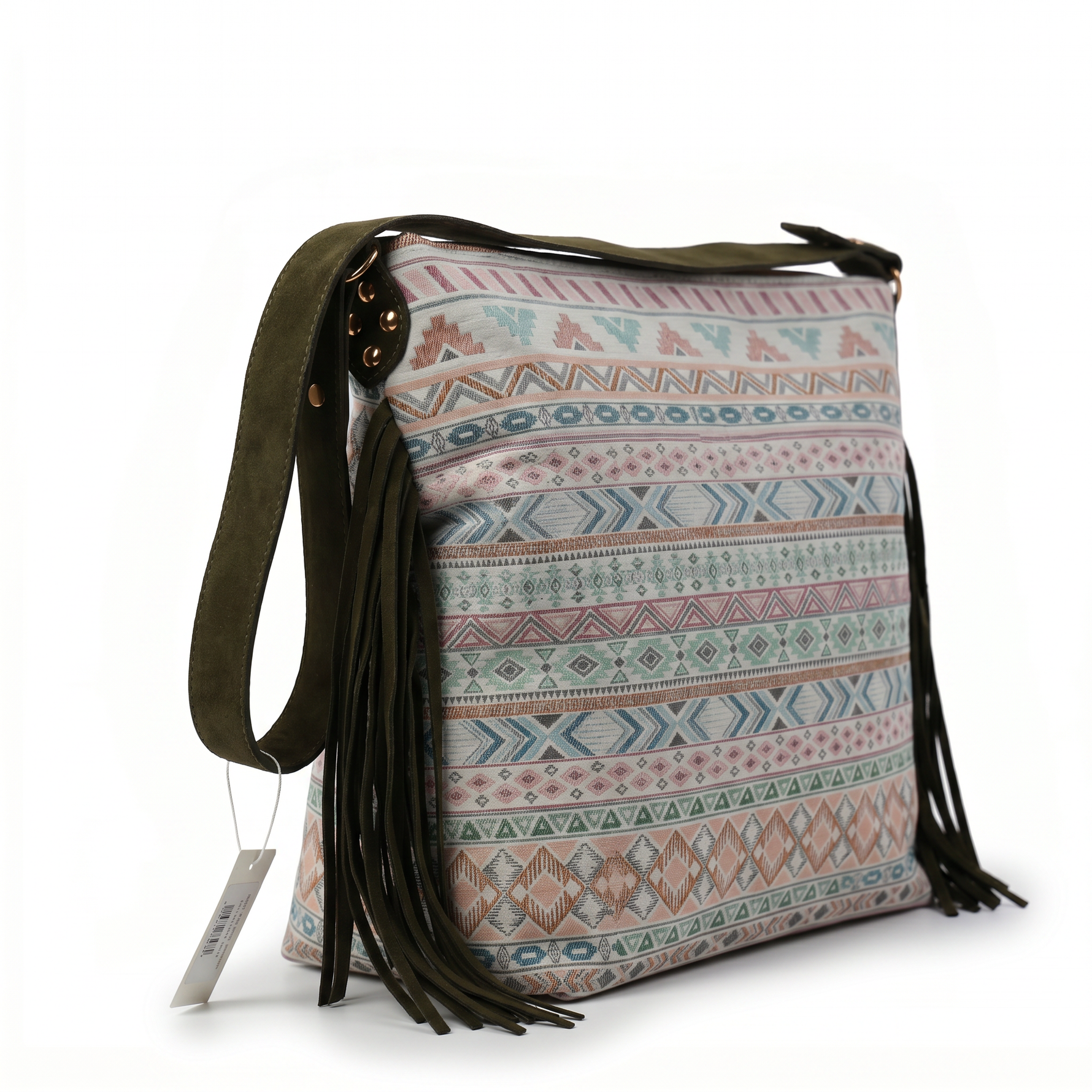 Aztec Pattern Crossbody Bag with Suede Fringe — additional view 8