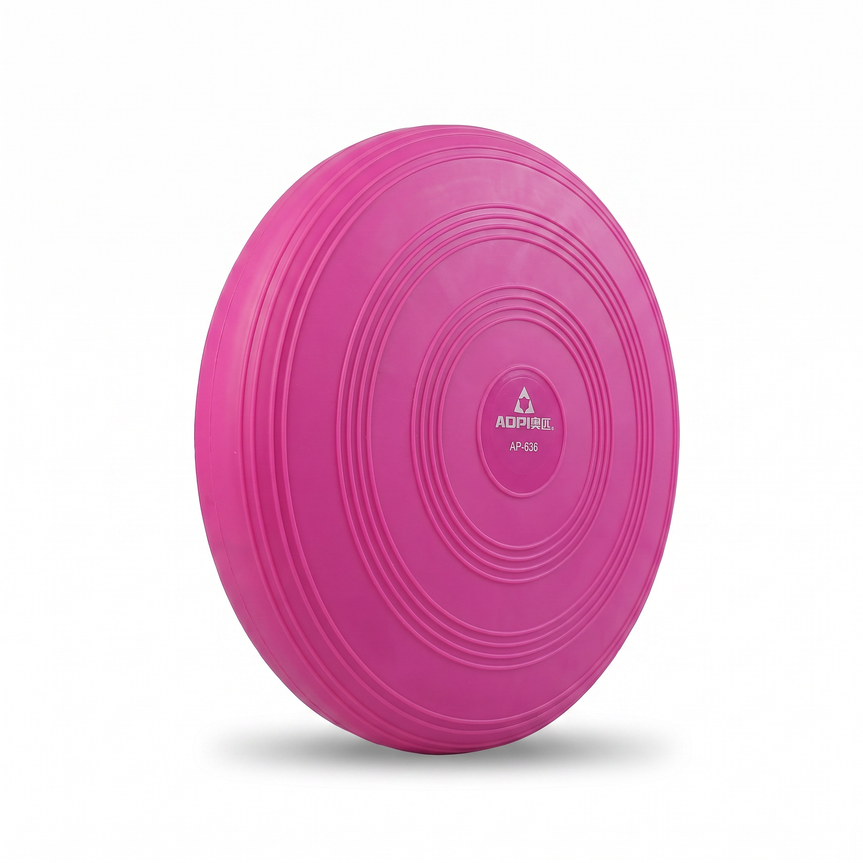 Pink inflatable balance cushion — smooth ridged side with brand mark AOPI AP-836