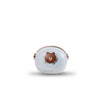 White mini bluetooth speaker with brown bear character on front
