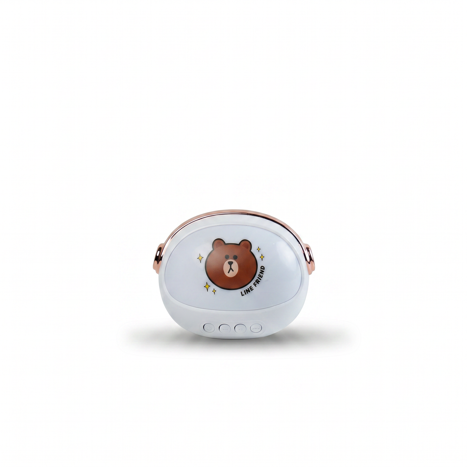 White mini bluetooth speaker with brown bear character on front
