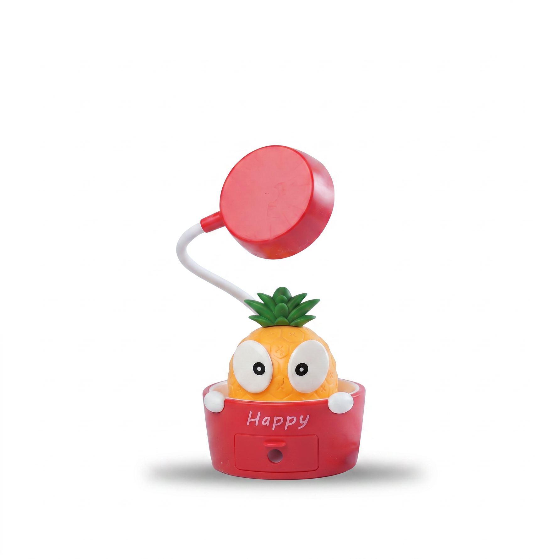 Happy pineapple character LED desk lamp with flexible arm in red base