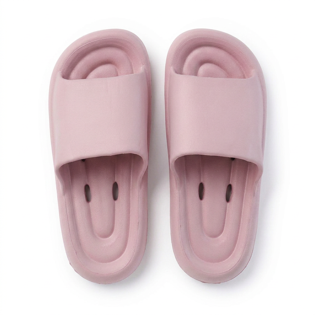 Pink smiley-footbed cushion slide slippers
