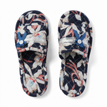 Quilted Tropical-Leaf Print House Slippers with Crochet Trim — additional view 2