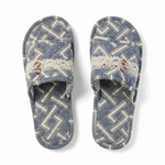 Quilted Tropical-Leaf Print House Slippers with Crochet Trim — additional view 3