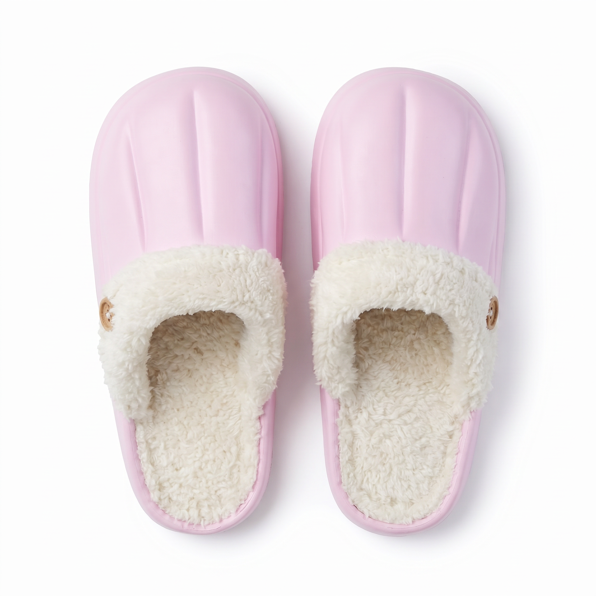 Pink winter loafer slippers with cream sherpa cuff