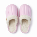 Pink winter loafer slippers with cream sherpa cuff