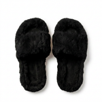 Fluffy Faux Fur Open-Toe Slide Slippers — Cream — additional view 3