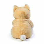 Tan and cream seated plush character, back view