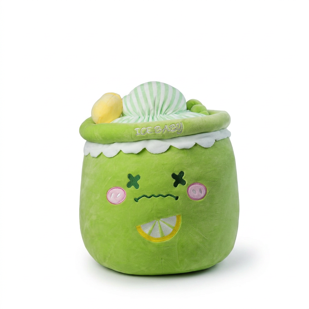Purple bubble tea cup plush pillow XL, back view