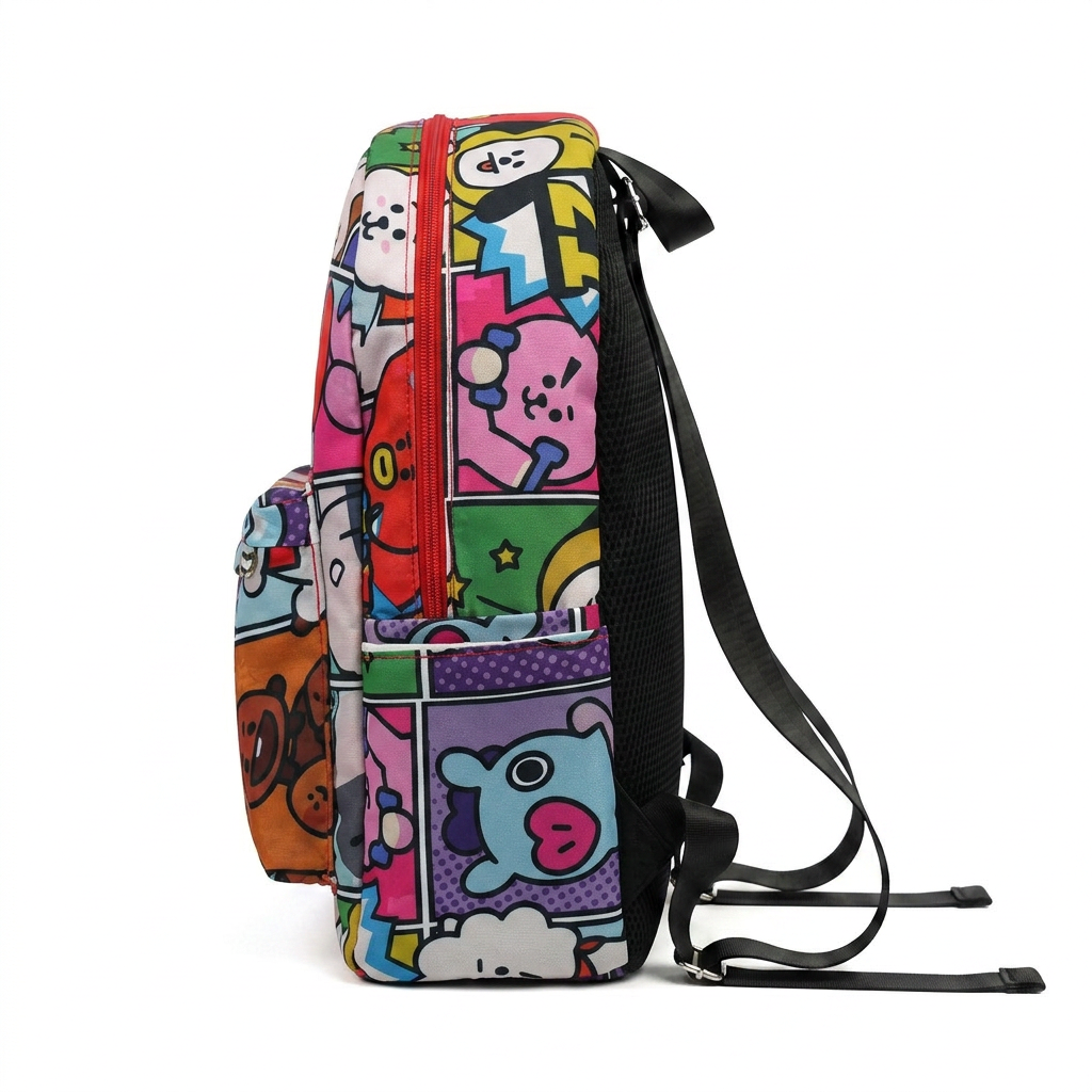 Multicolor cartoon character print backpack