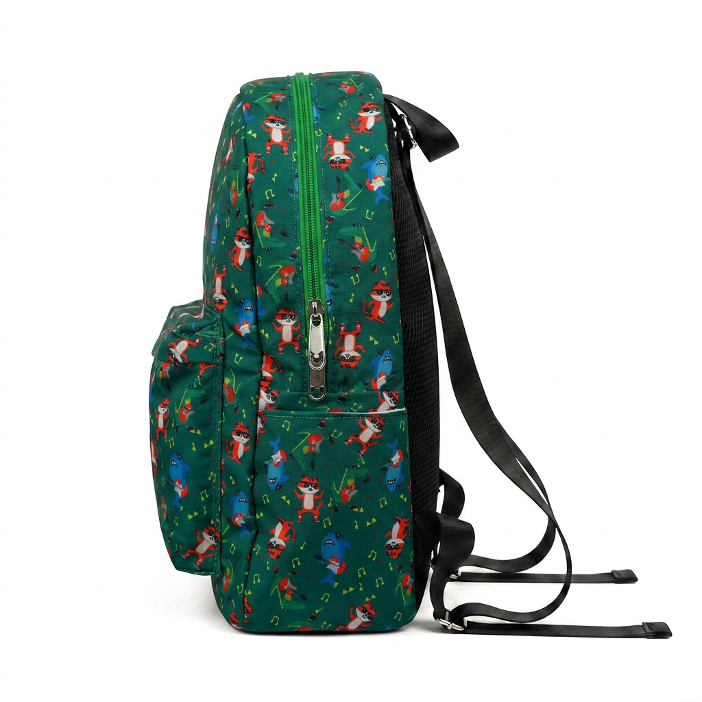 Green forest character print backpack