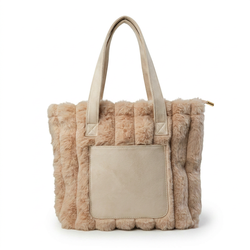 Faux Fur Tote Bag with Suede Front Pocket and Handles — additional view 4