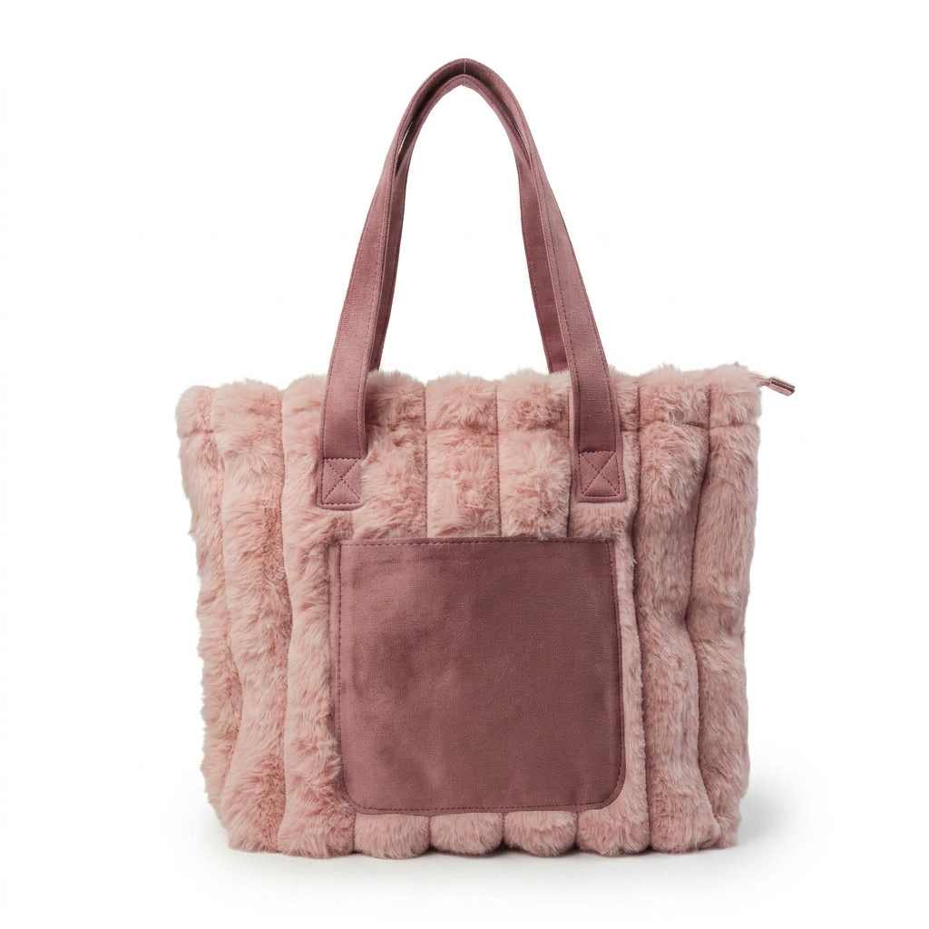 Faux Fur Tote Bag with Suede Front Pocket and Handles — additional view 5