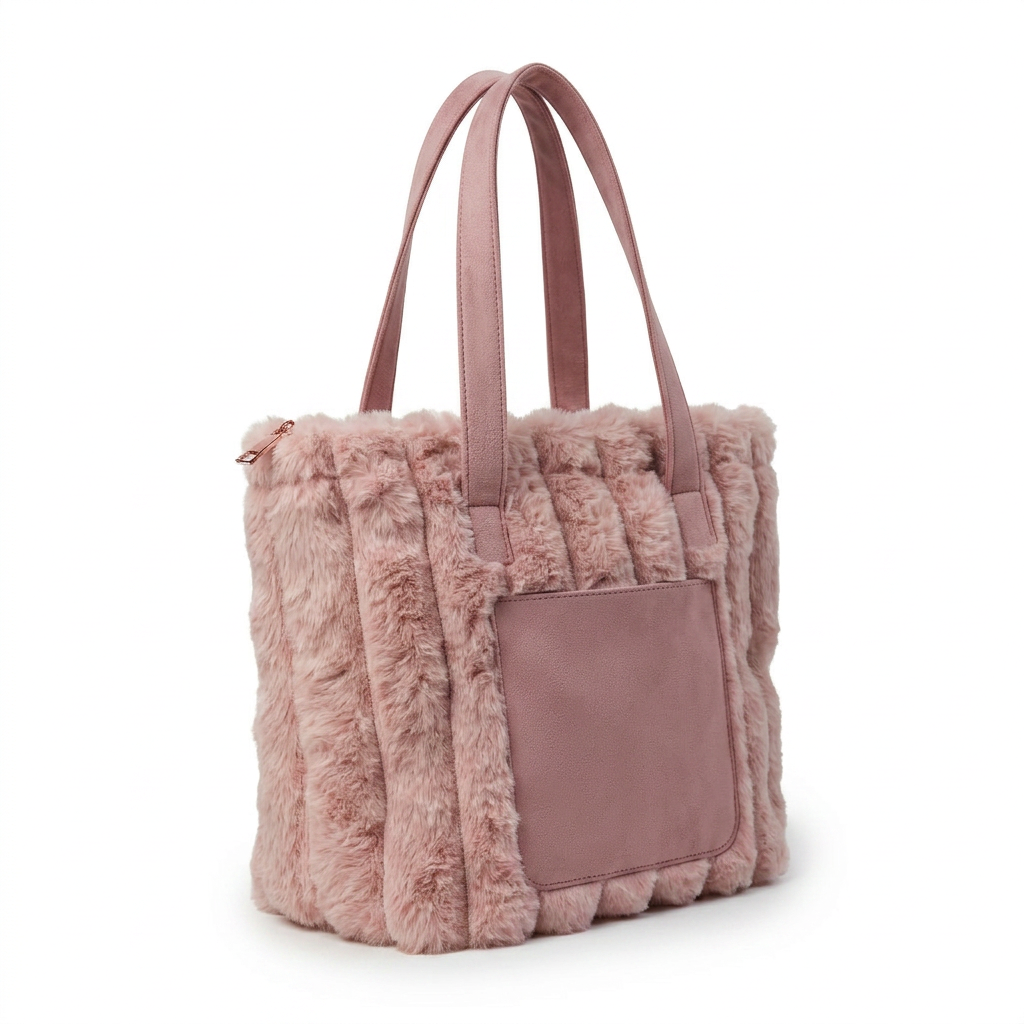 Faux Fur Tote Bag with Suede Front Pocket and Handles — additional view 6