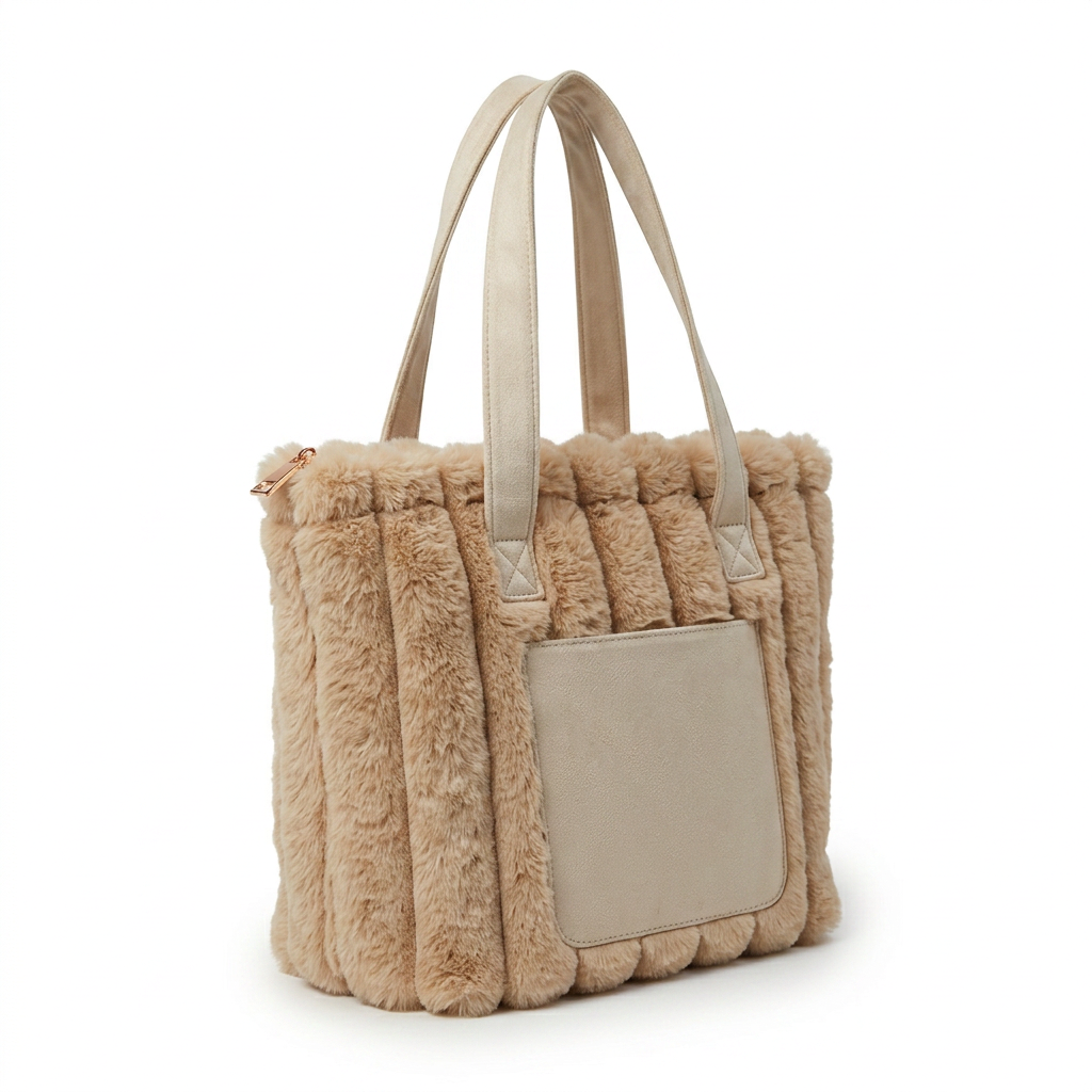 Faux Fur Tote Bag with Suede Front Pocket and Handles — additional view 7