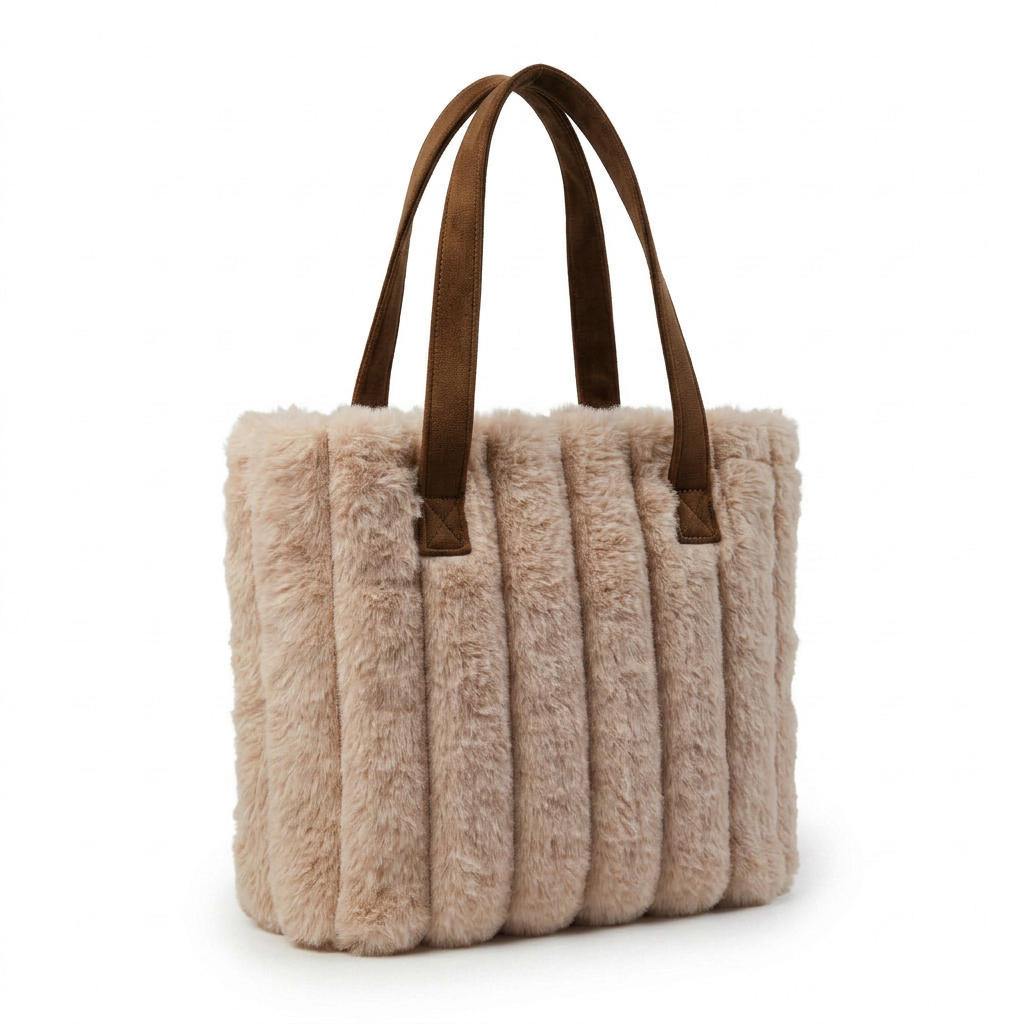 Faux Fur Tote Bag with Suede Front Pocket and Handles — additional view 8