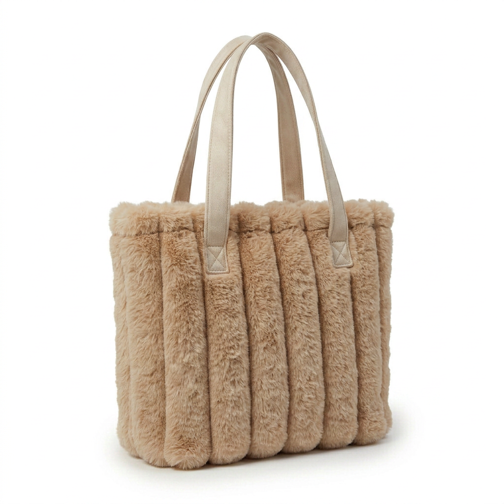 Faux Fur Tote Bag with Suede Front Pocket and Handles — additional view 9