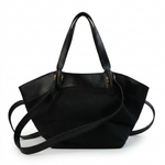 Black structured shoulder tote with crossbody strap