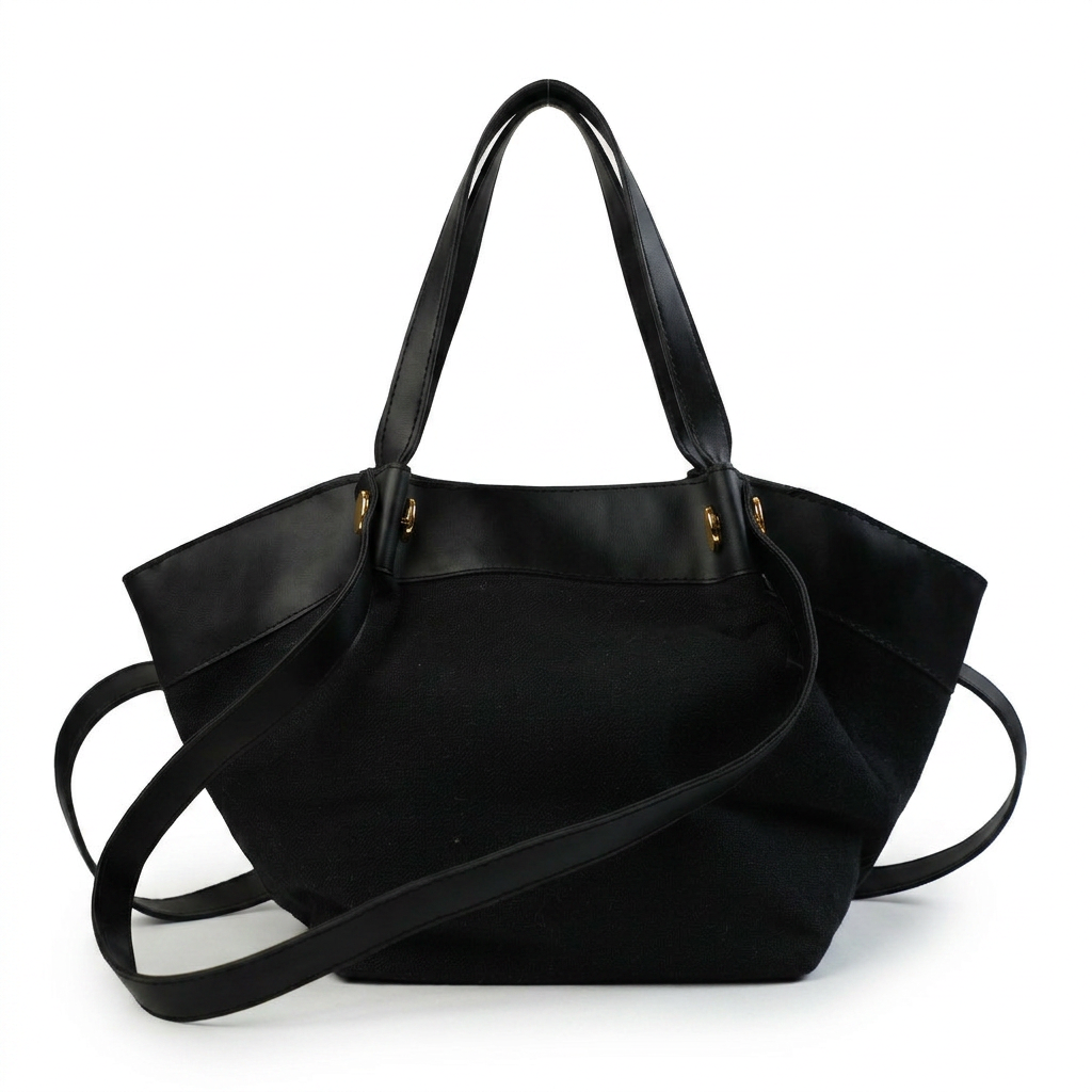 Black structured shoulder tote with crossbody strap