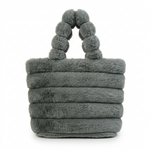 Grey ribbed faux fur mini bucket bag