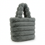 Ribbed Faux Fur Mini Bucket Bag with Braided Handles — additional view 3