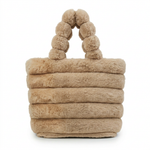 Tan/beige ribbed faux fur mini bucket bag