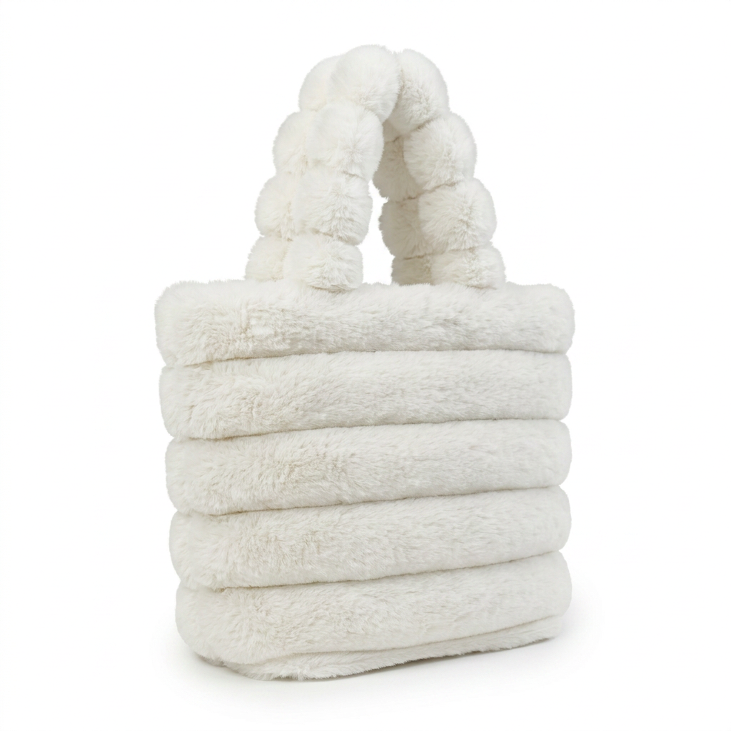 Ribbed Faux Fur Mini Bucket Bag with Braided Handles — additional view 4