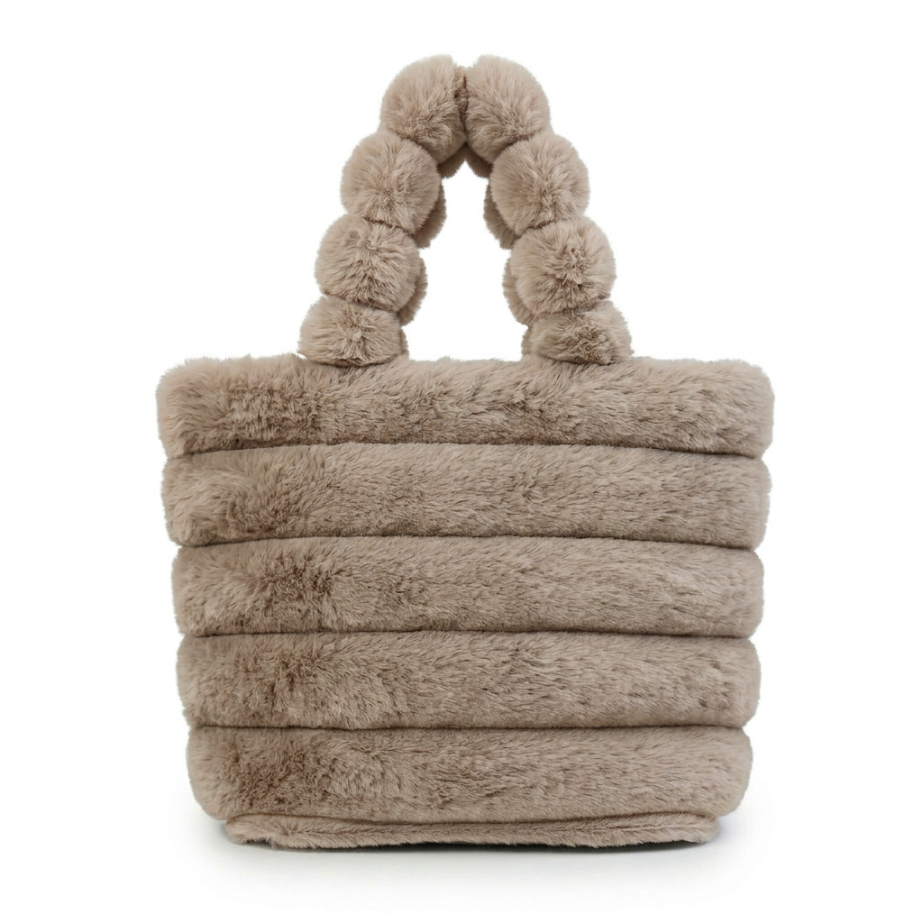 Ribbed Faux Fur Mini Bucket Bag with Braided Handles — additional view 5