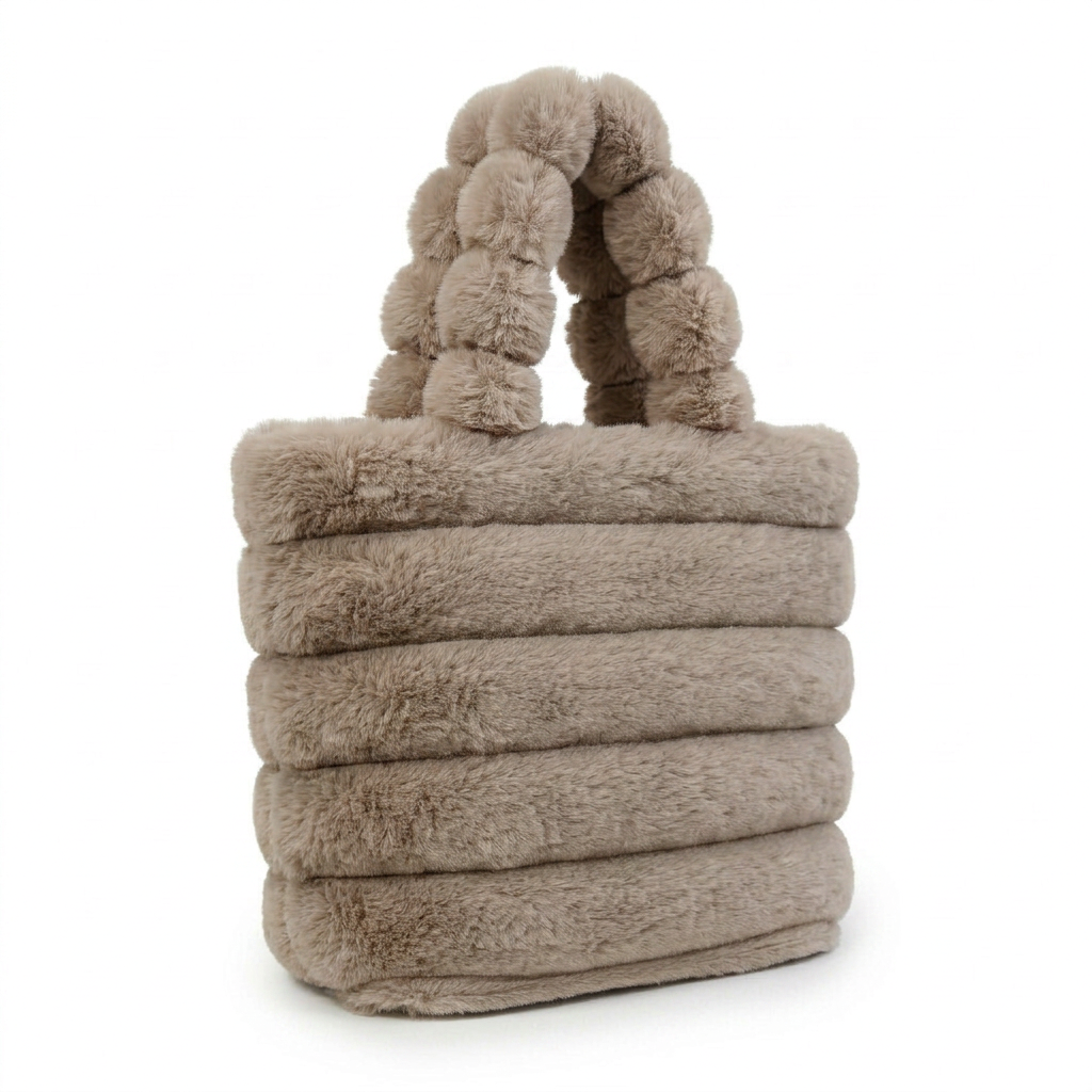 Ribbed Faux Fur Mini Bucket Bag with Braided Handles — additional view 7