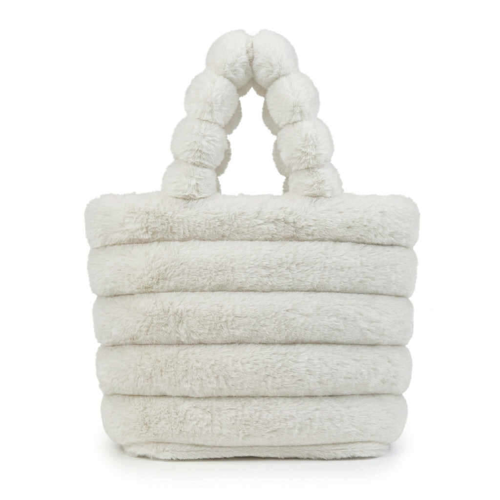 Ribbed Faux Fur Mini Bucket Bag with Braided Handles — additional view 8